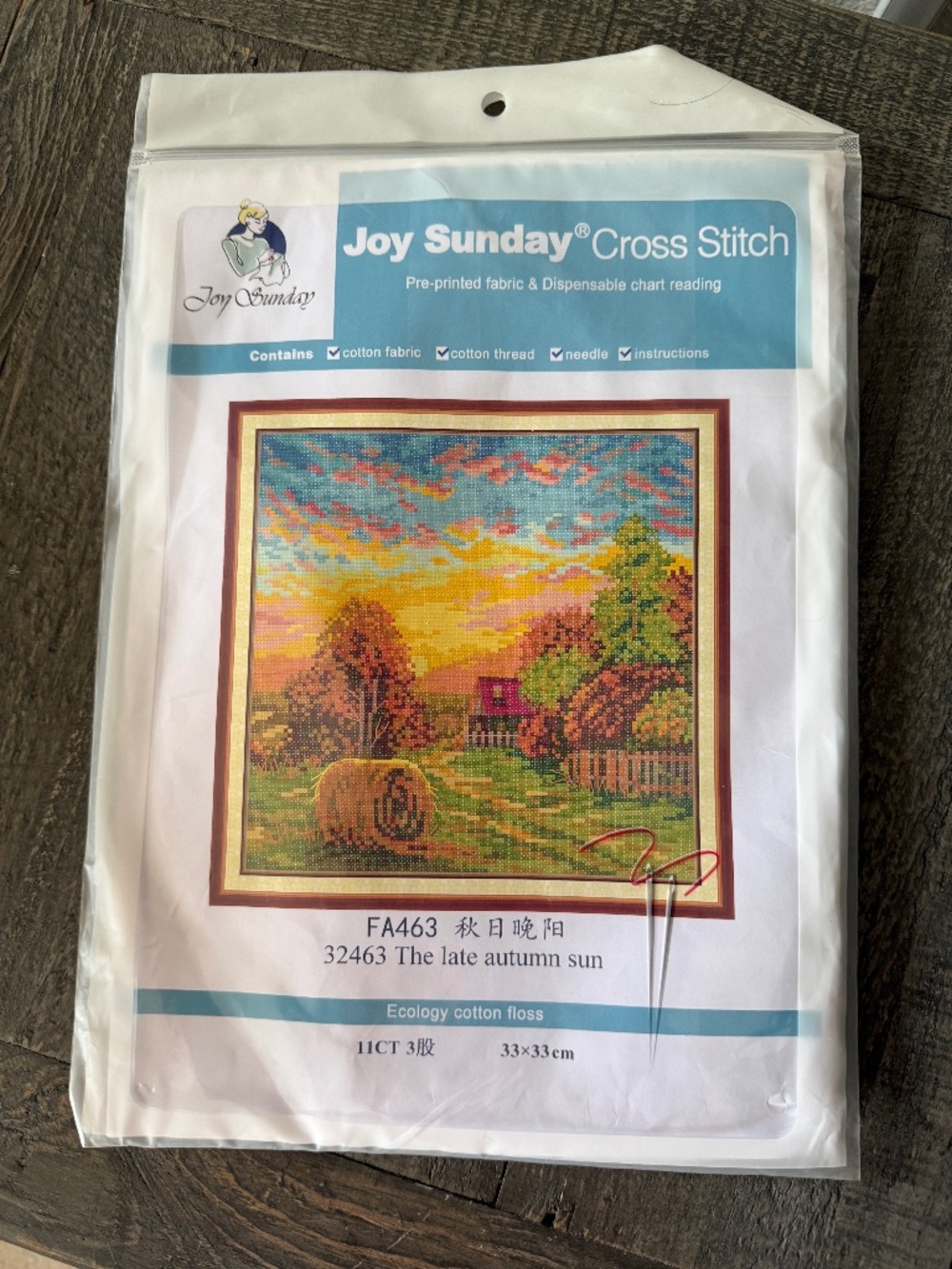 Farm Autumn Sun Joy Sunday Pre-Printed Cross Stitch Kit 11ct Aida - NEW
